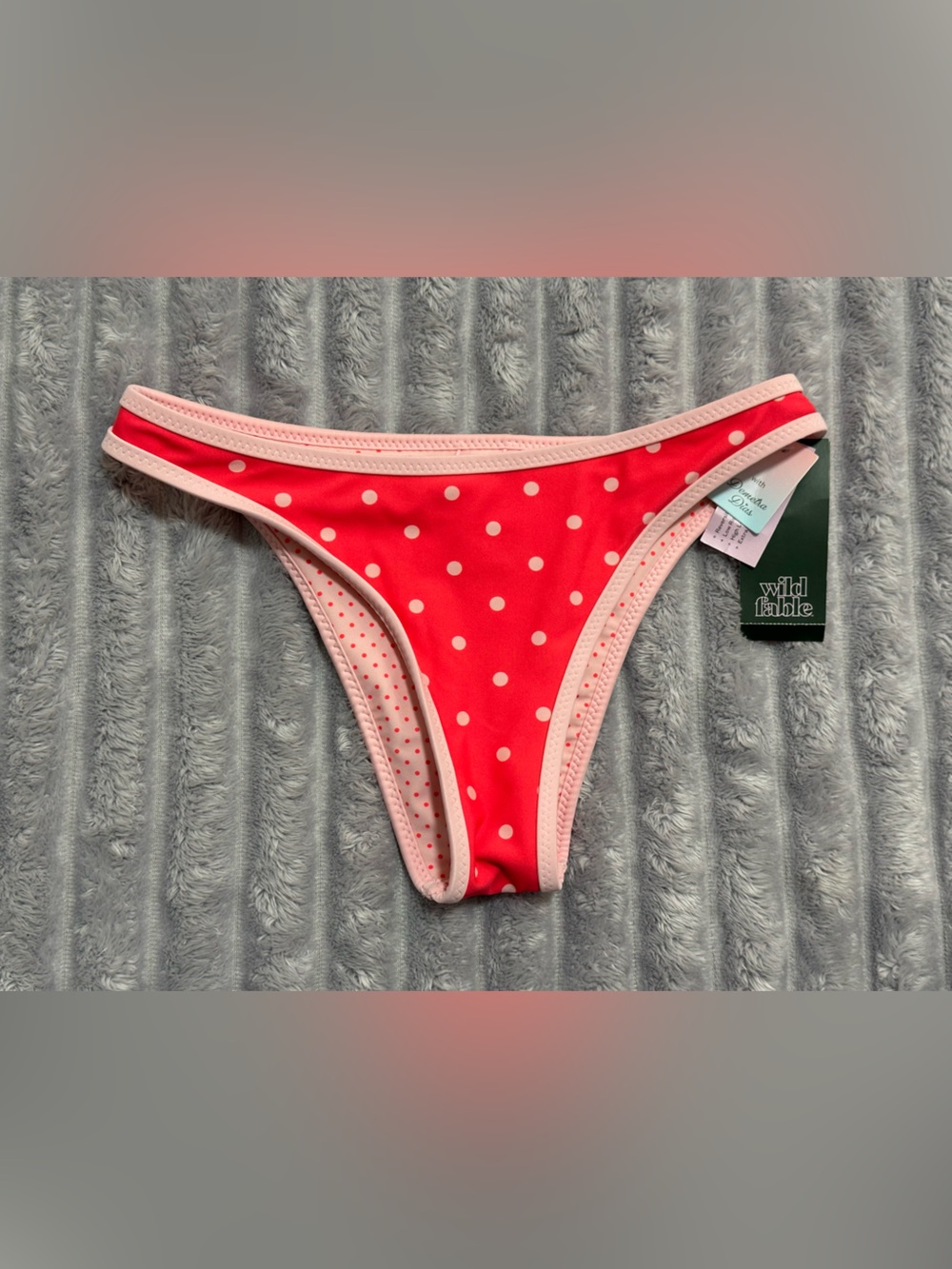 wild fable Red Polka Dot Bikini Bottom with Light Pink Trim